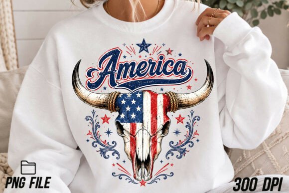 America Cow Skull 4th of July Flag PNG: Bold Western Patriotic Design