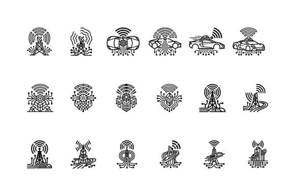 Autonomous Car and 5G Network Icon Set: Modern Connectivity