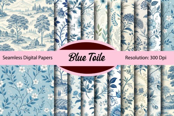 Blue Toile Seamless Digital Paper: Timeless Elegance for Modern Projects
