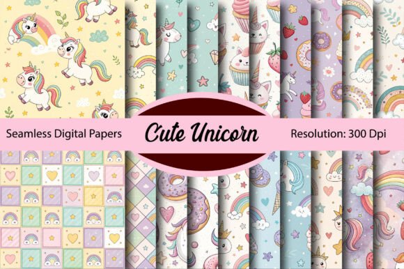 Enchanting CUTE UNICORN Seamless Digital Paper for Creators