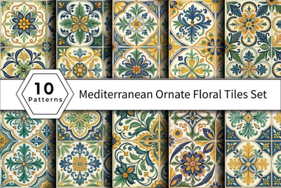 Mediterranean Ornate Floral Tiles Set: Infuse Projects with Artisan Elegance