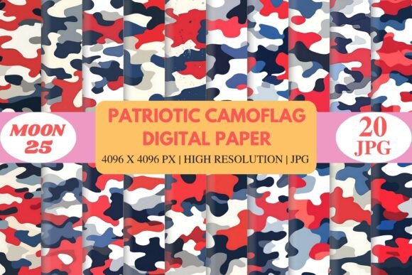 Patriotic Camouflage Digital Paper: Red, White & Blue Camo Backgrounds