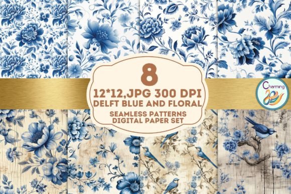 Timeless Elegance: The Vintage Delft Blue Digital Papers Set