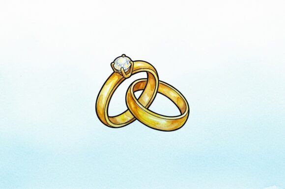 Wedding Design of Ring Set: An Elegant Silhouette Vector Illustration